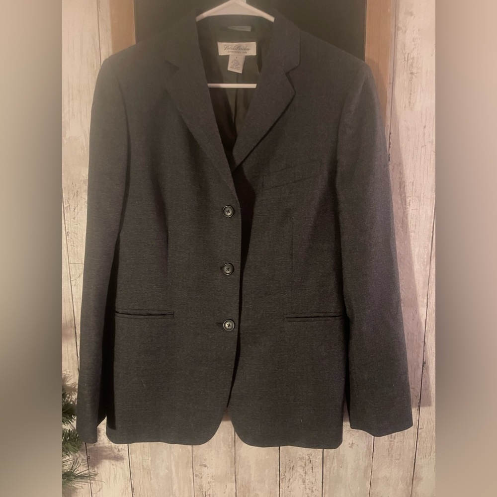 Brooks Brothers Womens Blazer Jacket Sz 8 Gray 3 Button Wool Stretch EUC